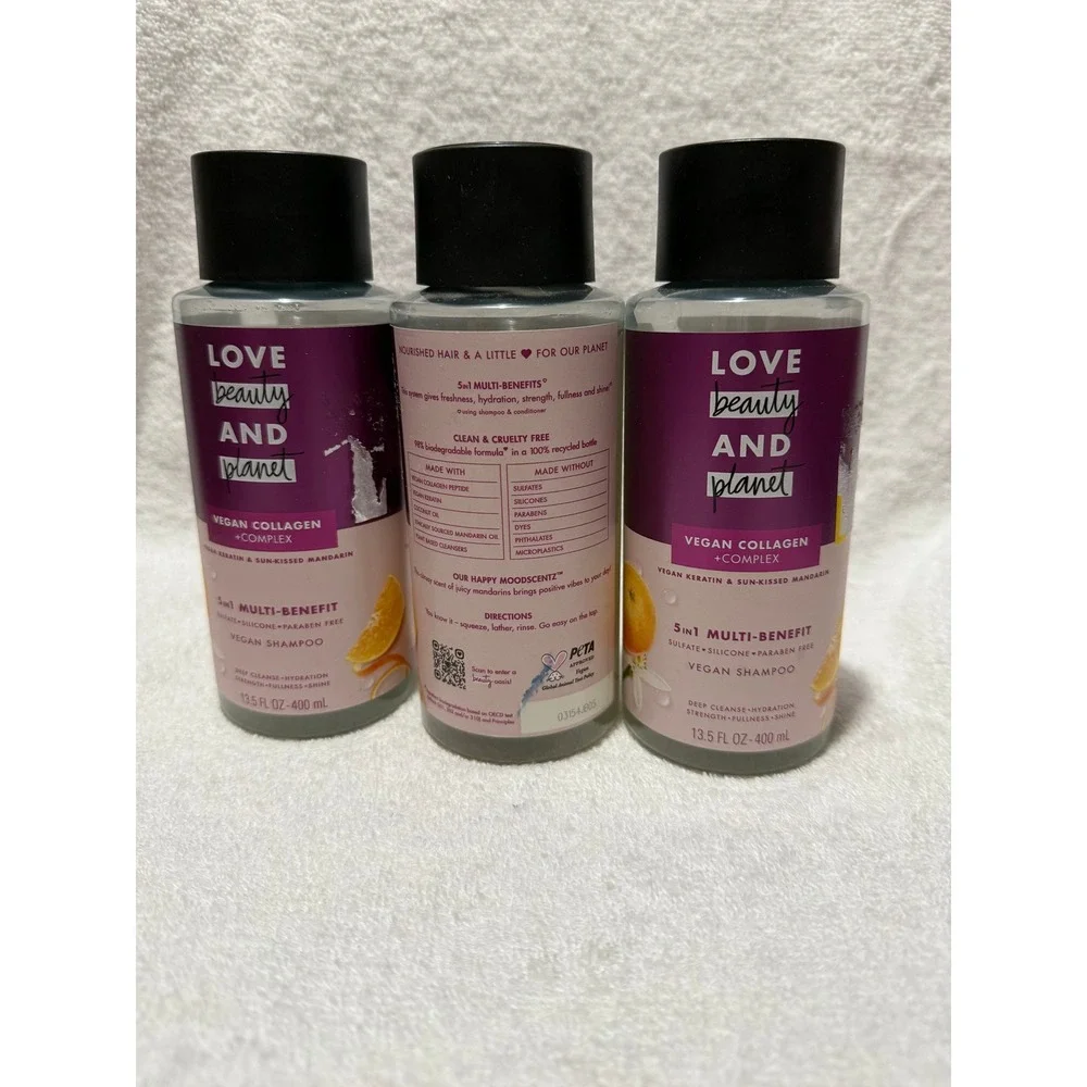 Love Beauty and Planet Vegan Collagen Shampoo 5-in-1 Multi-Benefit 13.5oz 3 Pack